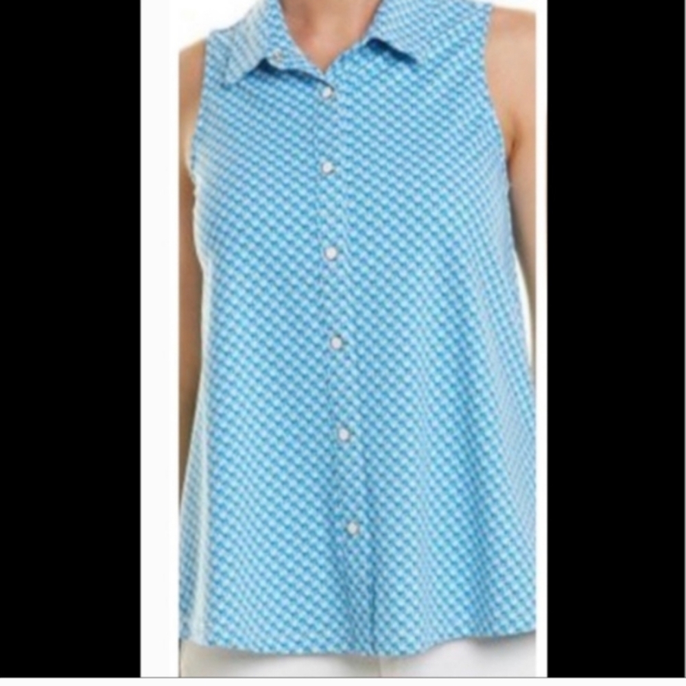 J. McLaughlin Melly Sleeveless Collared Snap Button Down Catalina Cloth Top Sz S